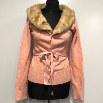 H&M Sweter Odpinany Kołnierz Futerko WEŁNA 38