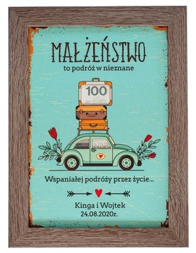 Ramka pieniądze samochód prezent ślub 21x30