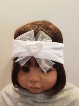 ПОВЯЗКА НА КРЕЩЕННУЮ ГОЛОВУ, 1 ГОД, БАНТ Из ТЮЛЯ, 3-12M-CA