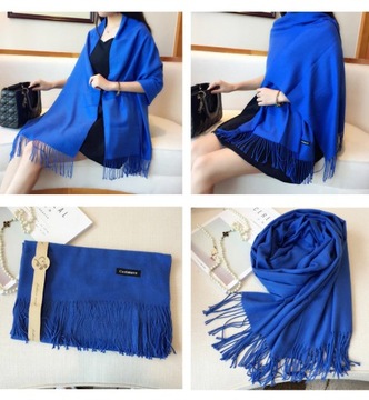 PIĘKNY DUŻY SZAL szalik PASTELE kaszmirowy NIEBIES