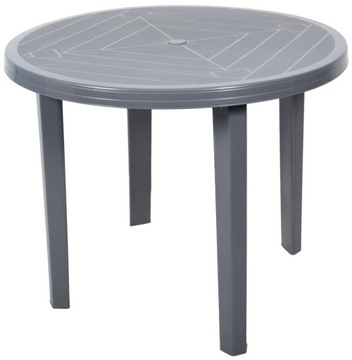 MOCNY OKRĄGŁY STÓŁ OGRODOWY PLASTIKOWY 90 cm SZARY