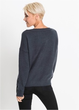 Sweter stalowy sznurowany lużny R 36/38