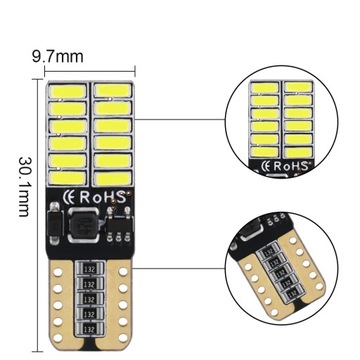 24 СВЕТОДИОДНЫЕ ЛАМПОЧКИ 4014 W5W T10 CANBUS ПЛОСКИЙ БЕЛЫЙ
