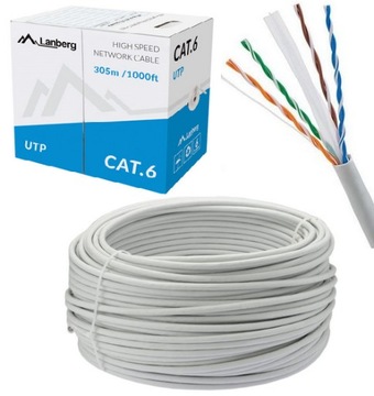 KABEL SIECIOWY CU 100% UTP KAT 6 305m SKRĘTKA