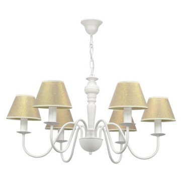 Biała lampa wisząca klasyczna do salonu GOLDSUN 6 złote abażury