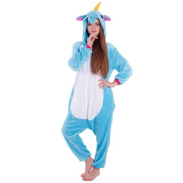 JEDNOROŻEC PIŻAMA Kigurumi Niebieski Onesie Kombinezon Kostium S 146-154 cm