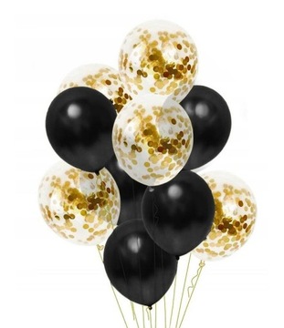 BALON CZARNY I ZŁOTY z konfetti zestawienie CHARM