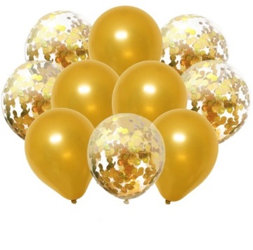 10szt BALONÓW ZŁOTYCH Balony z Konfetti Złote 30cm