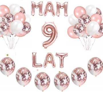 Zestaw BALONY cyfra 9 LAT urodziny ROSE GOLD