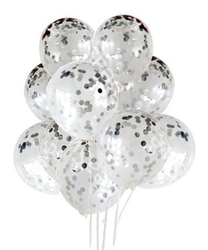 Balony 10 CLEAR + srebrne konfeti mają charakter