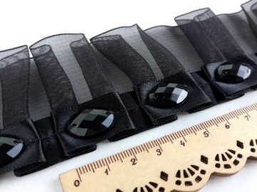 Taśma ozdobna 50 mm plisowana akrylowe dżety czarna
