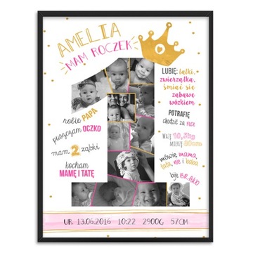 ROCZEK urodziny metryczka plakat zdjęcia+ramka a3