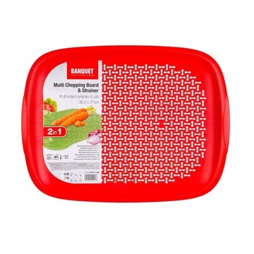 DESKA DO KROJENIA Z FUNKCJĄ CEDZAKA 2w1 czerwona
