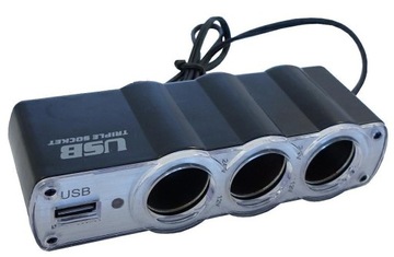 Rozgałęziacz samochodowy 3 wejściowy + USB 12/24V