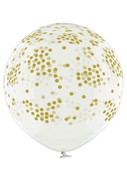Balon przeźroczysty konfetti złote gold 60cm