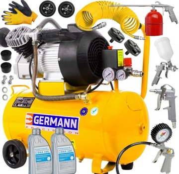 KOMPRESOR SPRĘŻARKA 50L 2TŁOKI GERMANN+OIL+ZESTAW