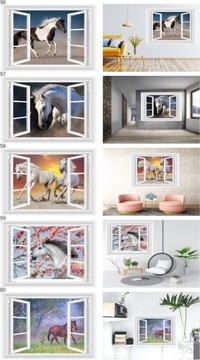 ФОТО ОБОИ 3D ОКНО ЛОШАДЬ ЛОШАДИ ВИД 120х80