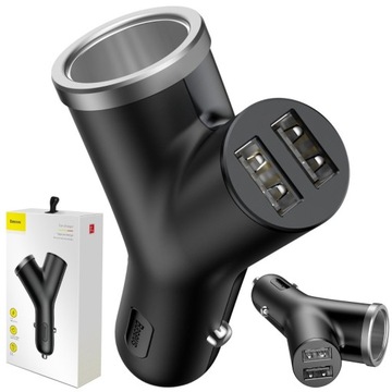 Автомобильное зарядное устройство Baseus Y Type 2x USB + розетка прикуривателя 3,4 А