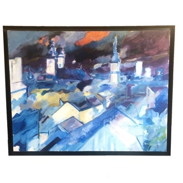 Obraz malowany 1986 duży z ramą 137,5 x 107,5 cm