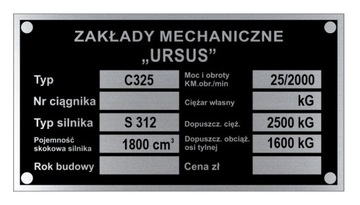 TABLICZKA ZNAMIONOWA URSUS C 325 C325
