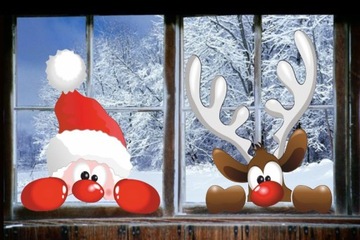 Рождественские наклейки на окна САНТА И ОЛЕНИ 50х35см