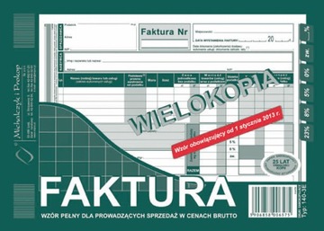 Faktura wzór pełny w cenach brutto wielokopia 80 kartek A5 140-3E