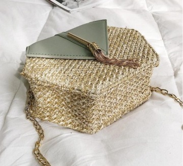 МИНИ-СОЛОМЕННАЯ СУМКА, ПЛЕТЕНАЯ КОРЗИНА, ЦЕПЬ