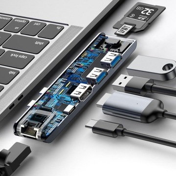 Адаптер Baseus для MacBook 7in1 USB-C, серый