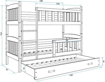 КУБУСЬ двухъярусная кровать 190х80 + 3-местные матрасы