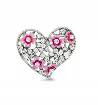 БРОШЬ СЕРДЦЕ С РОЗОВЫМИ ЦВЕТАМИ И ЦИРКОНИЯМИ