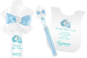 Świeca biała szatka do CHRZTU dedykacja IMIĘ DATA