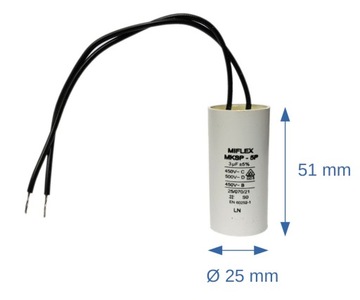 Пусковой конденсатор двигателя 3мкФ 450В MIFLEX с.