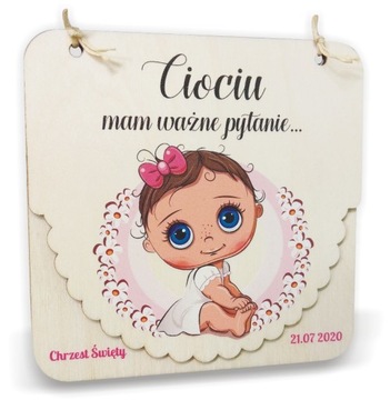 Drewniane Zaproszenie na chrzest dla chrzestnych
