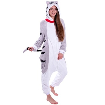 Szary KOT Kotek Chi PIŻAMA Jednoczęściowa Onesie Kigurumi Damskie S 146-154