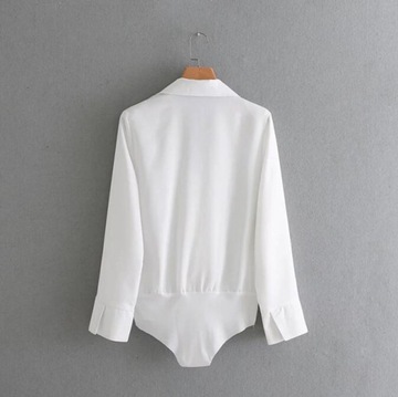 Koszula elegancka biała dekolt kopertowy body L 40