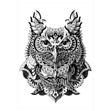 TATUAŻ ZMYWALNY TYMCZASOWY WODNY 21x15 DUŻY SOWA
