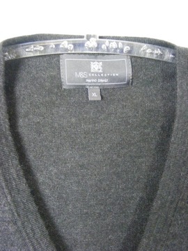 M&S grafitowy zapinany sweter R XL 50% merynos