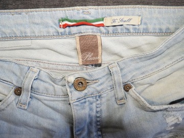 Spodnie jeans PLEASE dziury przetarcia XS