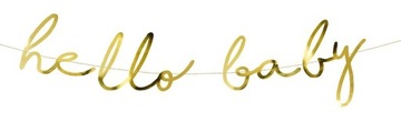 BANER BABY SHOWER HELLO BABY ZŁOTY LUSTRZANY 70 cm