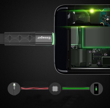 ПЛОСКИЙ USB 2,4 A кабель MICRO USB QC 3.0 1 м со светодиодом