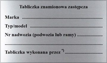 Zastępcza tabliczka znamionowa każda marka 85x50mm