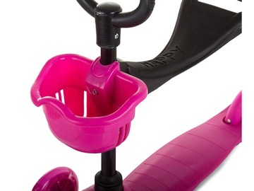 ТРЕХКОЛЕСНЫЙ БАЛАНСОВЫЙ САМОКОТ, ПРОГУЛКИ, ПОЕЗДКА-ПОДВИЖКА С КОРЗИНОЙ, РОЗОВЫЙ