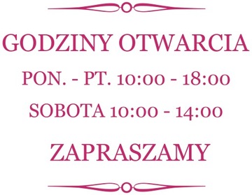 GODZINY OTWARCIA NAKLEJKA NA SZYBĘ, DRZWI 40 CM