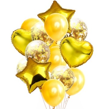 Balony Zestaw Bukiet Konfetti Złoty Ślub 14szt