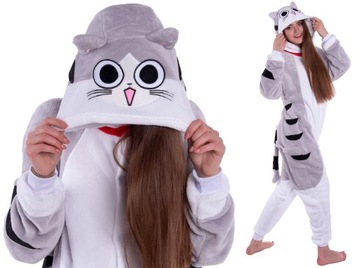 Szary KOT Chi Kotek Onesie PIŻAMA Kigurumi Dziecięce Dla Dzieci Kostium 134