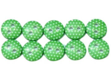GUZIKI 10mm W KROPKI groszki guziczki 2 dziurki ZIELONE 10szt