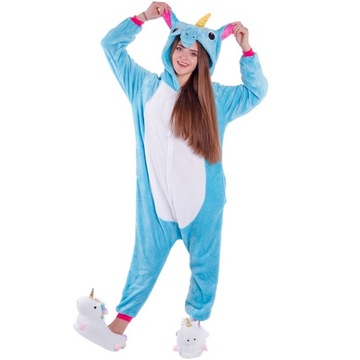 JEDNOROŻEC PIŻAMA Kigurumi Niebieski Onesie Kombinezon Kostium S 146-154 cm