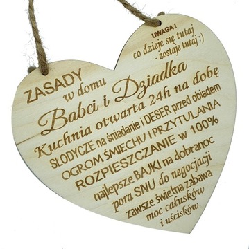 SERCE Zasady w domu Babci i Dziadka grawer prezent
