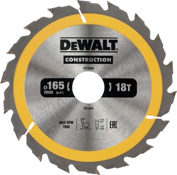 DEWALT DT1936 TARCZA TNĄCA DO DREWNA 165mmx30mm