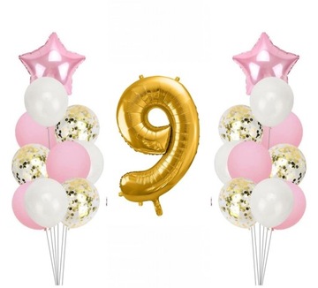 Zestaw balony cyfra 9 lat,dziewiąte urodziny złote
